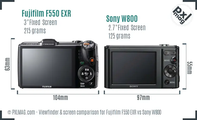 Fujifilm F550 EXR vs Sony W800 Screen and Viewfinder comparison