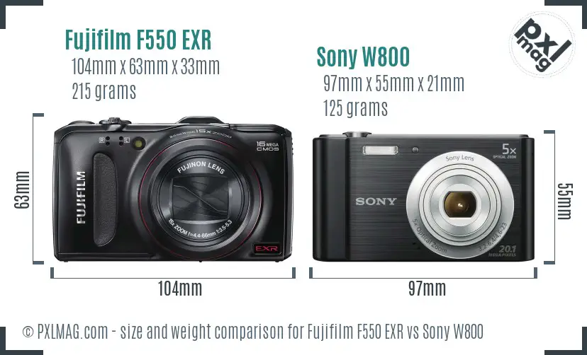 Fujifilm F550 EXR vs Sony W800 size comparison