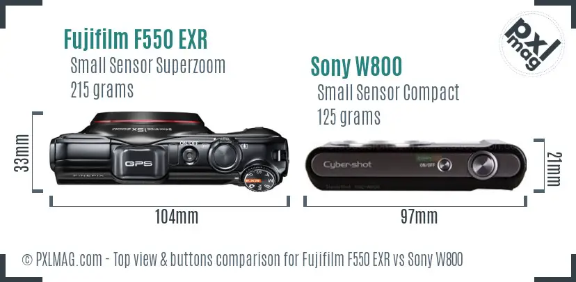 Fujifilm F550 EXR vs Sony W800 top view buttons comparison