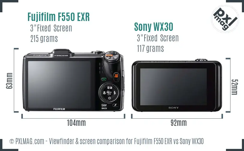 Fujifilm F550 EXR vs Sony WX30 Screen and Viewfinder comparison