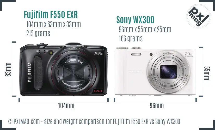 Fujifilm F550 EXR vs Sony WX300 size comparison