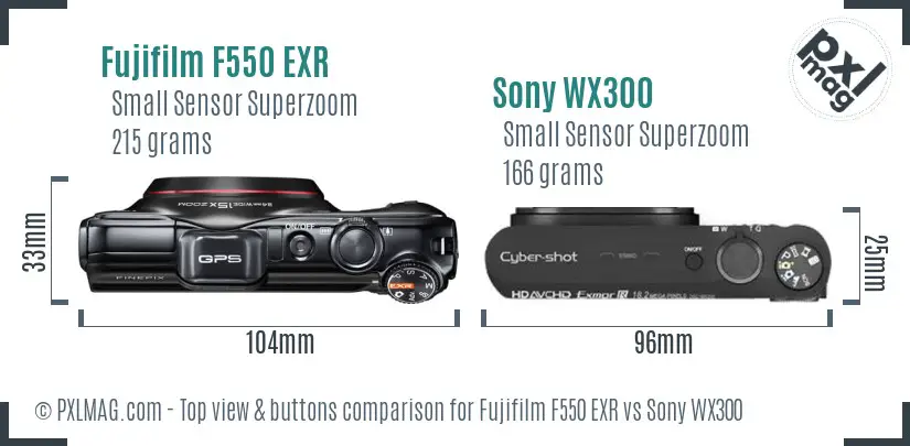 Fujifilm F550 EXR vs Sony WX300 top view buttons comparison