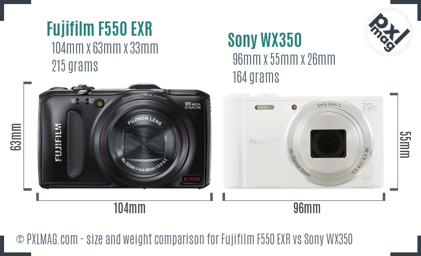 Fujifilm F550 EXR vs Sony WX350 size comparison