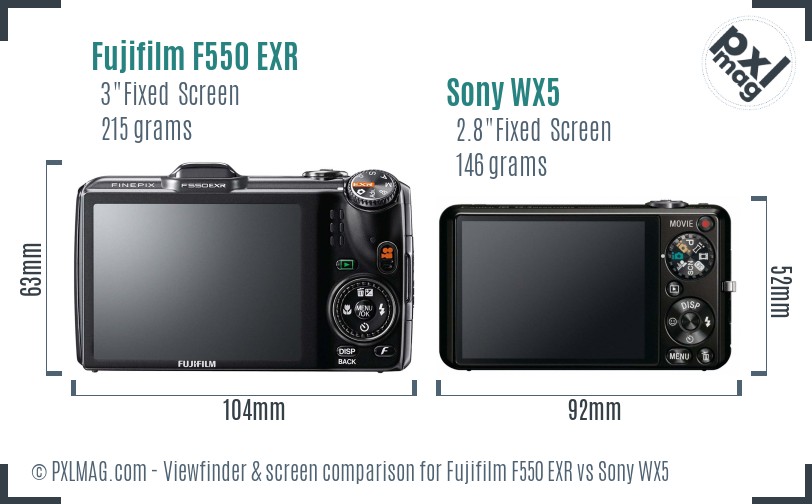 Fujifilm F550 EXR vs Sony WX5 Screen and Viewfinder comparison