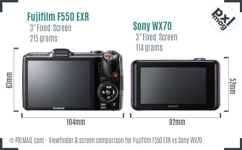 Fujifilm F550 EXR vs Sony WX70 Screen and Viewfinder comparison