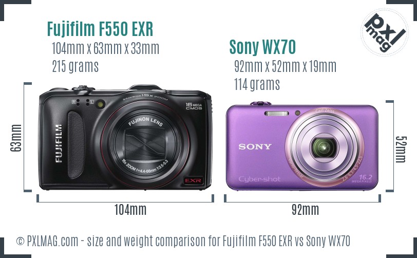 Fujifilm F550 EXR vs Sony WX70 size comparison Fujifilm F550 EXR vs Sony WX70 size comparison
