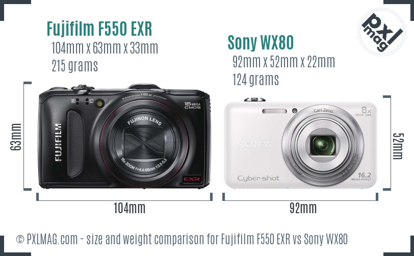 Fujifilm F550 EXR vs Sony WX80 size comparison Fujifilm F550 EXR vs Sony WX80 size comparison