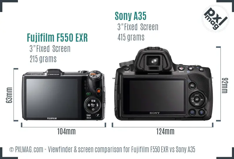 Fujifilm F550 EXR vs Sony A35 Screen and Viewfinder comparison