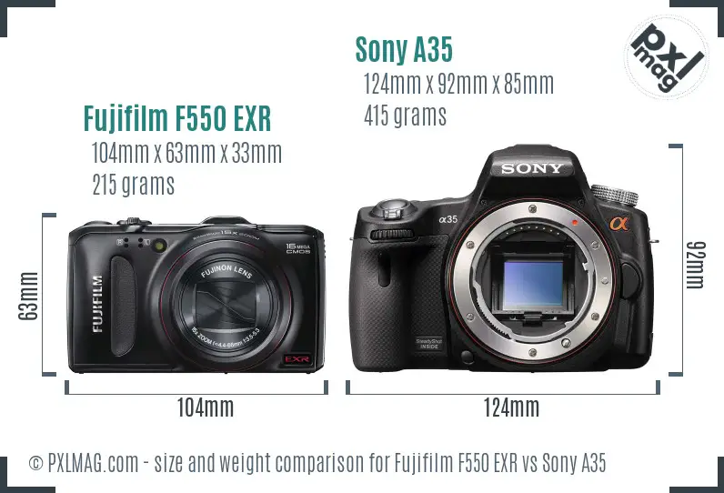 Fujifilm F550 EXR vs Sony A35 size comparison