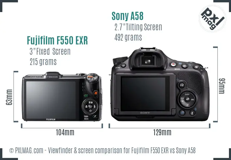 Fujifilm F550 EXR vs Sony A58 Screen and Viewfinder comparison
