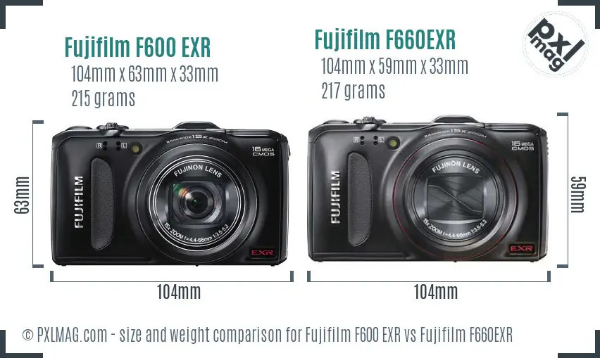 Fujifilm F600 EXR vs Fujifilm F660EXR size comparison