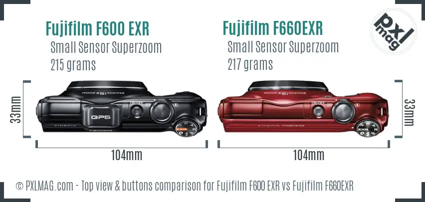 Fujifilm F600 EXR vs Fujifilm F660EXR top view buttons comparison