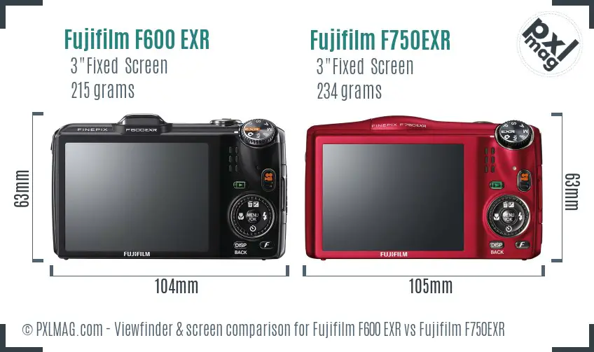 Fujifilm F600 EXR vs Fujifilm F750EXR Screen and Viewfinder comparison
