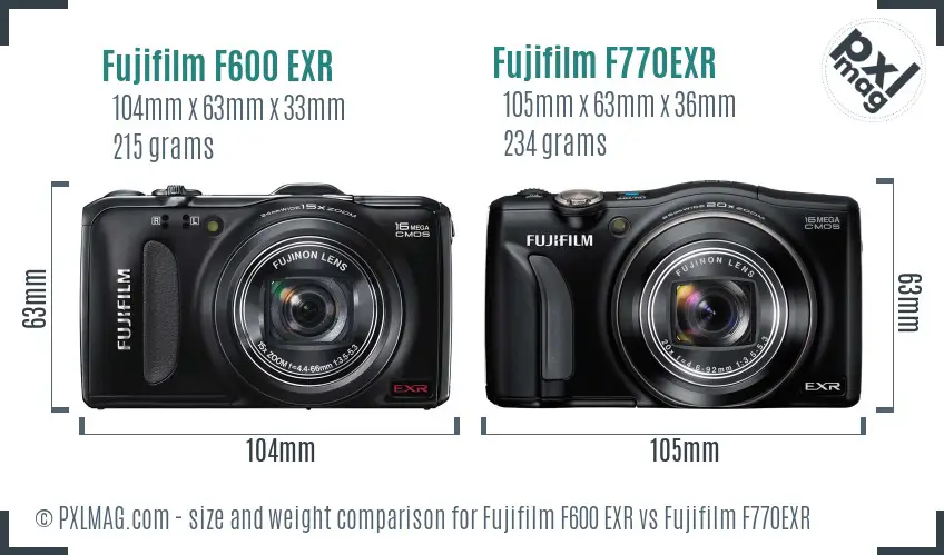Fujifilm F600 EXR vs Fujifilm F770EXR size comparison