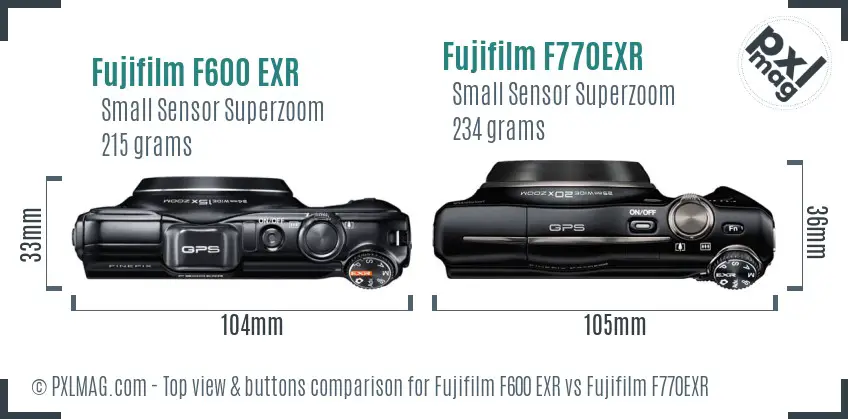Fujifilm F600 EXR vs Fujifilm F770EXR top view buttons comparison
