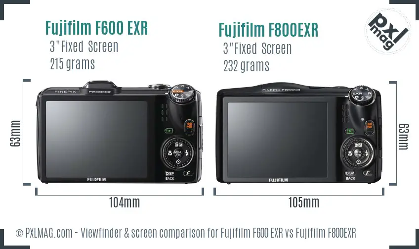 Fujifilm F600 EXR vs Fujifilm F800EXR Screen and Viewfinder comparison