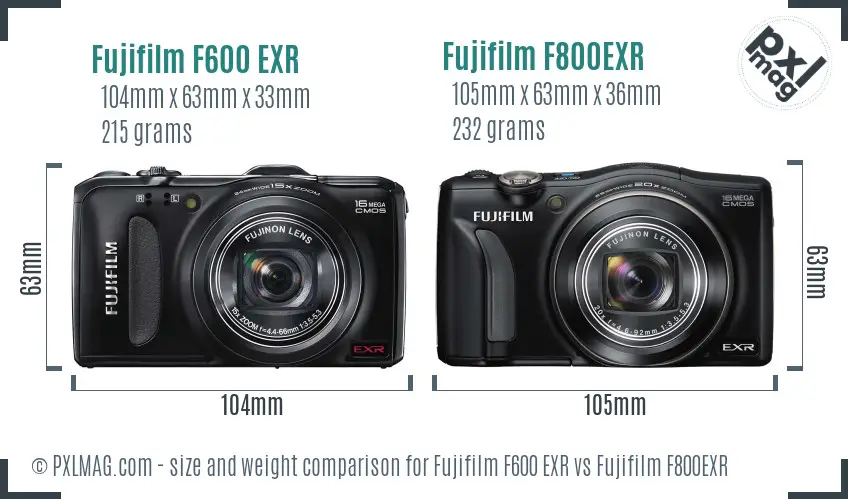 Fujifilm F600 EXR vs Fujifilm F800EXR size comparison