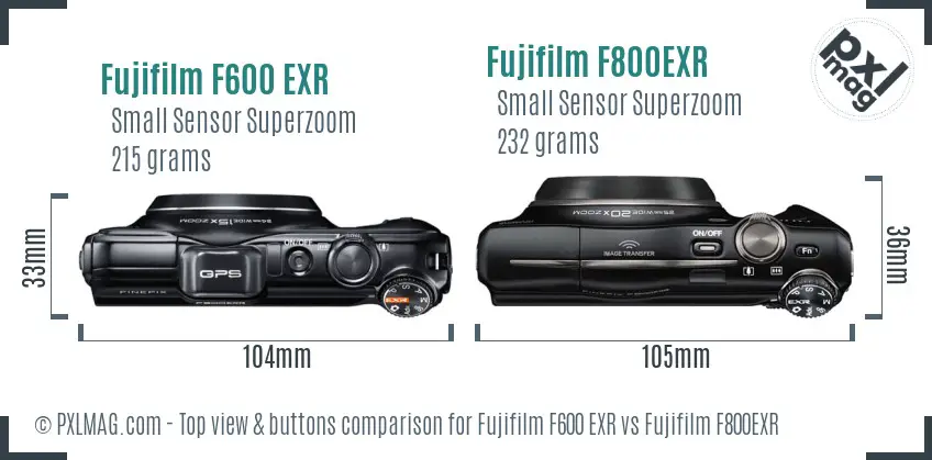 Fujifilm F600 EXR vs Fujifilm F800EXR top view buttons comparison