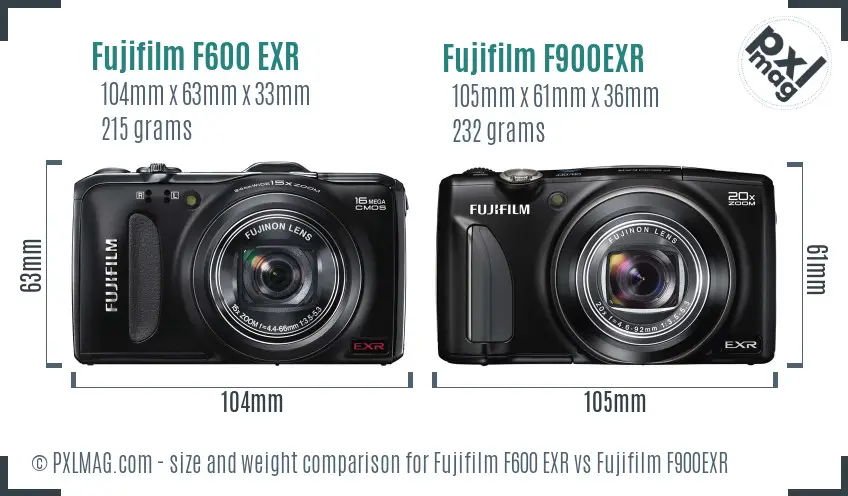 Fujifilm F600 EXR vs Fujifilm F900EXR size comparison