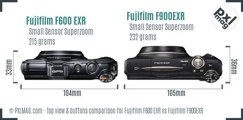 Fujifilm F600 EXR vs Fujifilm F900EXR top view buttons comparison