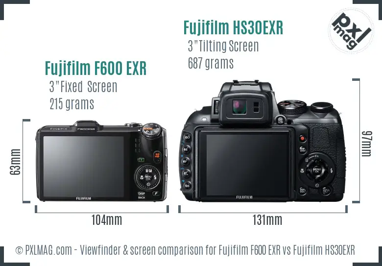 Fujifilm F600 EXR vs Fujifilm HS30EXR Screen and Viewfinder comparison
