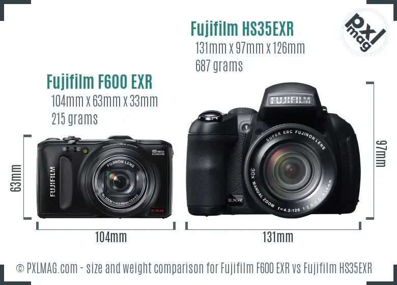 Fujifilm F600 EXR vs Fujifilm HS35EXR size comparison