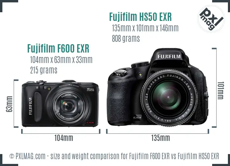 Fujifilm F600 EXR vs Fujifilm HS50 EXR size comparison