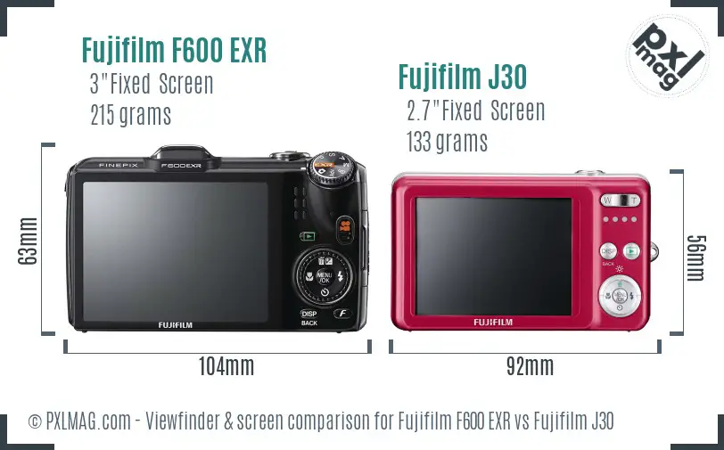 Fujifilm F600 EXR vs Fujifilm J30 Screen and Viewfinder comparison