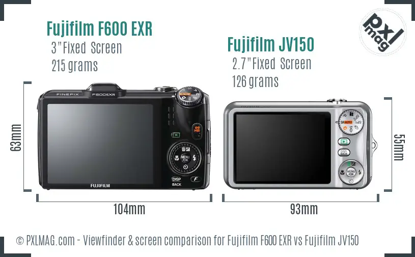 Fujifilm F600 EXR vs Fujifilm JV150 Screen and Viewfinder comparison