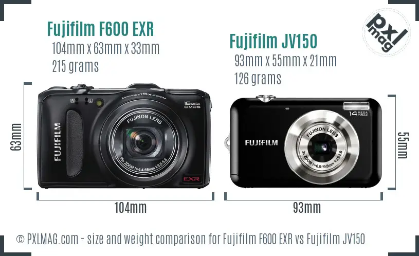 Fujifilm F600 EXR vs Fujifilm JV150 size comparison