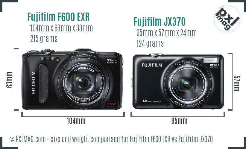 Fujifilm F600 EXR vs Fujifilm JX370 size comparison