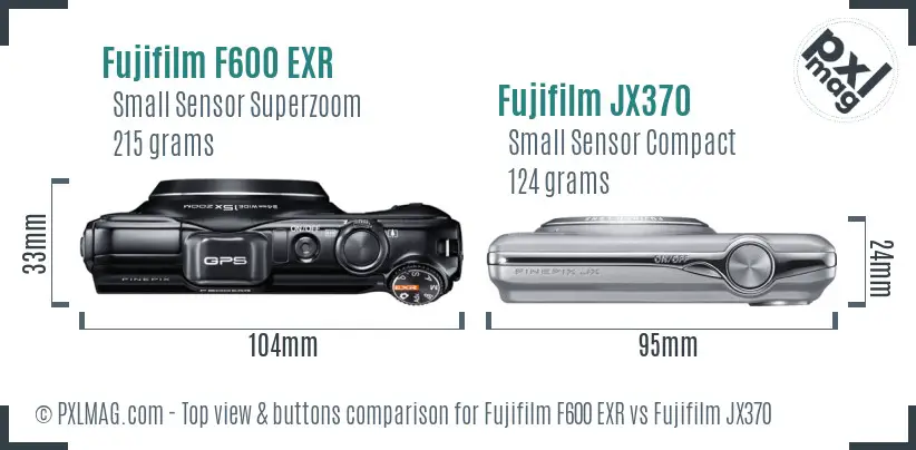 Fujifilm F600 EXR vs Fujifilm JX370 top view buttons comparison
