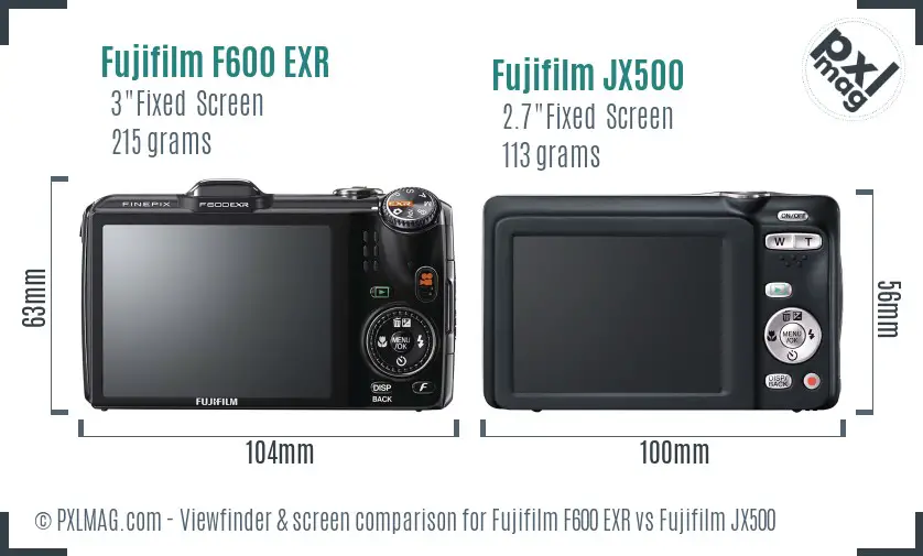 Fujifilm F600 EXR vs Fujifilm JX500 Screen and Viewfinder comparison