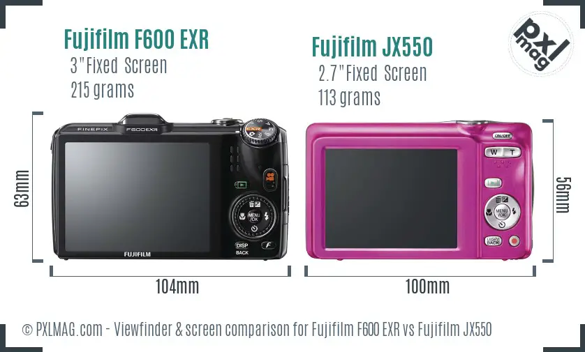 Fujifilm F600 EXR vs Fujifilm JX550 Screen and Viewfinder comparison