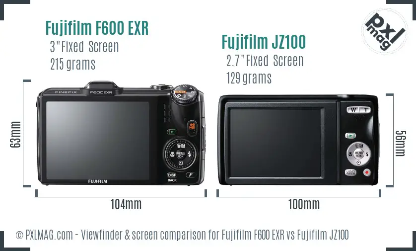 Fujifilm F600 EXR vs Fujifilm JZ100 Screen and Viewfinder comparison