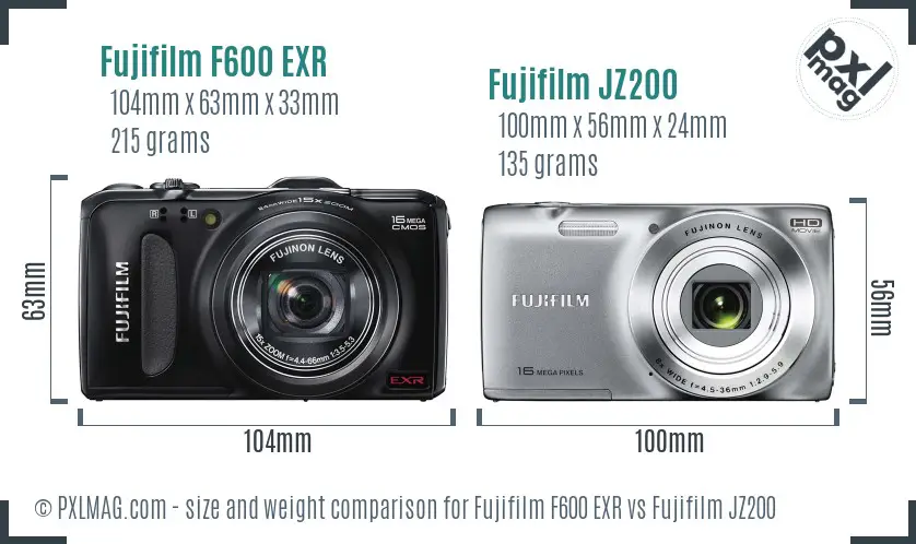 Fujifilm F600 EXR vs Fujifilm JZ200 size comparison