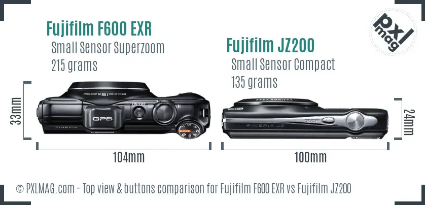 Fujifilm F600 EXR vs Fujifilm JZ200 top view buttons comparison