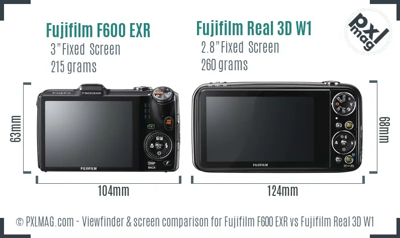 Fujifilm F600 EXR vs Fujifilm Real 3D W1 Screen and Viewfinder comparison