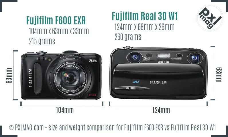 Fujifilm F600 EXR vs Fujifilm Real 3D W1 size comparison