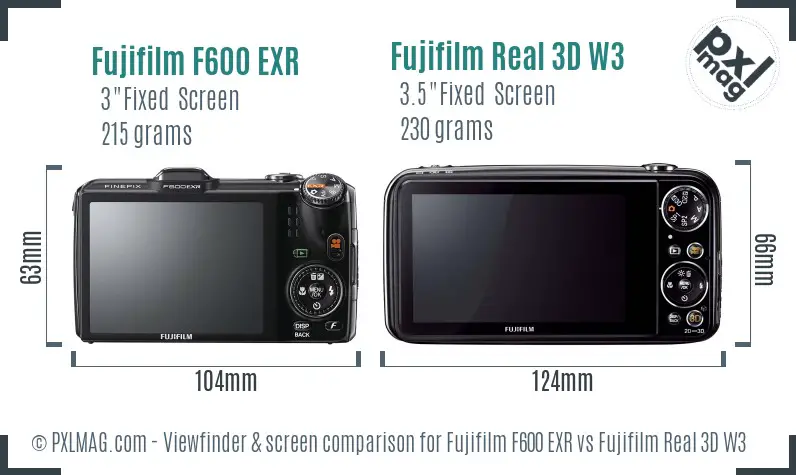 Fujifilm F600 EXR vs Fujifilm Real 3D W3 Screen and Viewfinder comparison