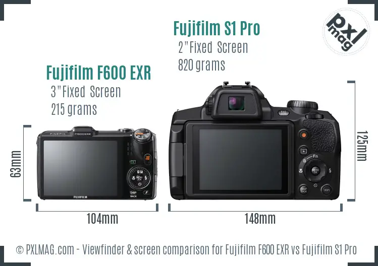 Fujifilm F600 EXR vs Fujifilm S1 Pro Screen and Viewfinder comparison