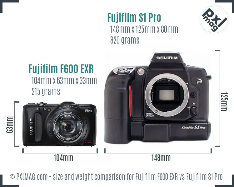 Fujifilm F600 EXR vs Fujifilm S1 Pro size comparison