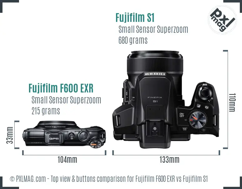 Fujifilm F600 EXR vs Fujifilm S1 top view buttons comparison