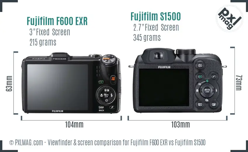 Fujifilm F600 EXR vs Fujifilm S1500 Screen and Viewfinder comparison