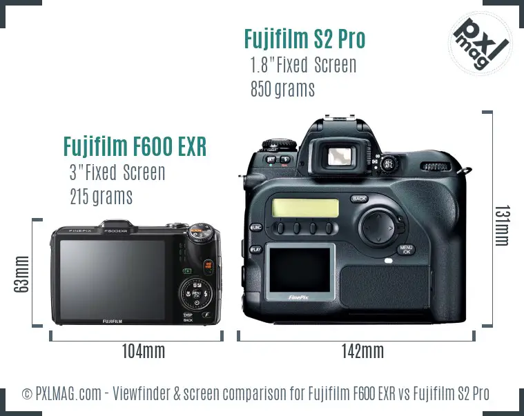 Fujifilm F600 EXR vs Fujifilm S2 Pro Screen and Viewfinder comparison