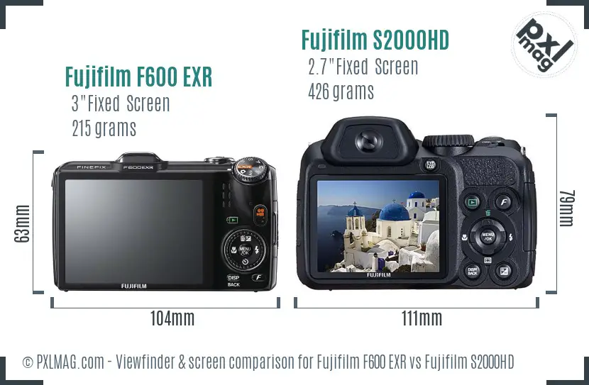 Fujifilm F600 EXR vs Fujifilm S2000HD Screen and Viewfinder comparison