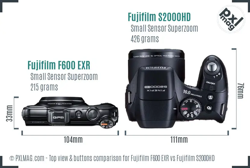 Fujifilm F600 EXR vs Fujifilm S2000HD top view buttons comparison