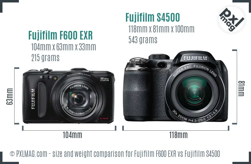 Fujifilm F600 EXR vs Fujifilm S4500 size comparison
