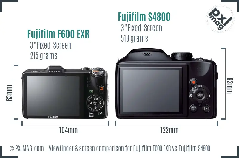 Fujifilm F600 EXR vs Fujifilm S4800 Screen and Viewfinder comparison