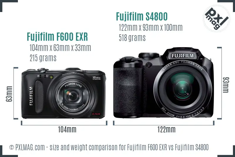 Fujifilm F600 EXR vs Fujifilm S4800 size comparison